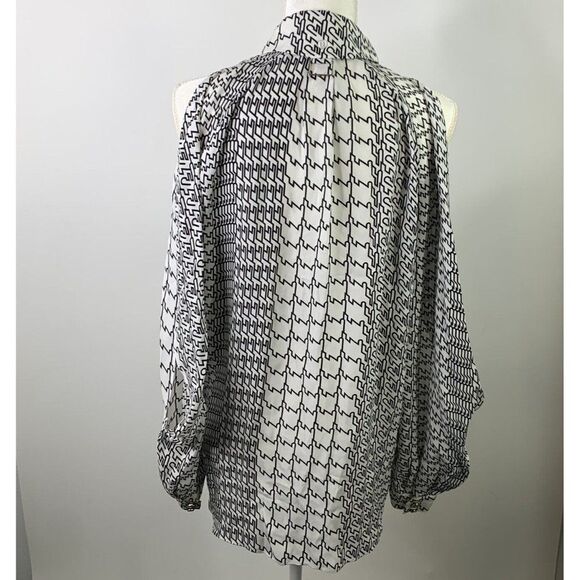 Kenzo Paris Silk Shirt Sz 36 XS Black White Geometric Print Open Long Sleeve - Picture 5 of 11